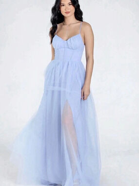 Windsor Sheer Maxi Prom Formal Dress in Blue